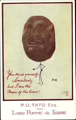 Bild des Verkufers fr Knstler Ansichtskarte / Postkarte P.O. Tato Esq., now Lord Pomme de Terre, the Man of the hour, vermenschlichte Kartoffel zum Verkauf von akpool GmbH