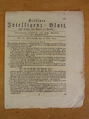 Berliner Intelligenz-Blatt zum Nutzen und Besten des Publici. No. 72, Sonnabends, den 25. März 1809