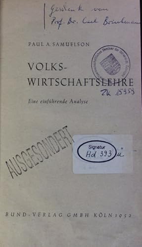 Bild des Verkufers fr Volkswirtschaftslehre. Eine einfhrende Analyse. zum Verkauf von Antiquariat Bookfarm