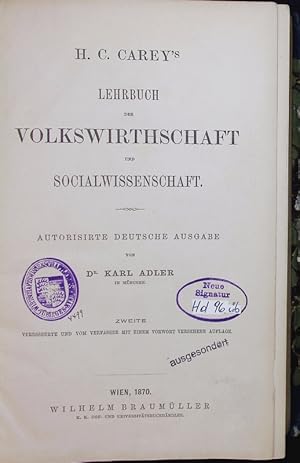Bild des Verkufers fr H. C. Carey's Lehrbuch der Volkswirthschaft und Socialwissenschaft. zum Verkauf von Antiquariat Bookfarm