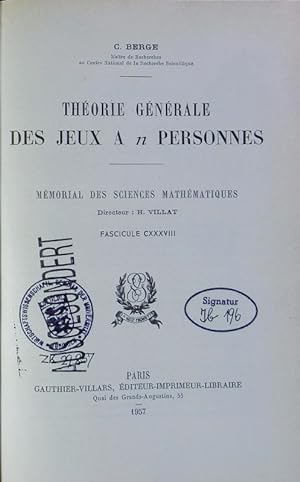 Seller image for Thorie gnrale des jeux a n personnes. for sale by Antiquariat Bookfarm