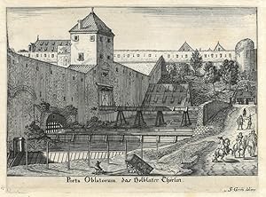 AUGSBURG. - Oblatertor. "Porta Oblatorum, das Holblater Thörlin". Die Wehranlagen mit Stadtmauer,...