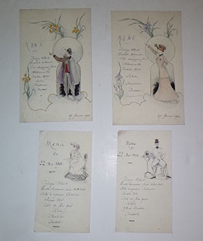 4 original art nouveau menus from 1902. Signed.