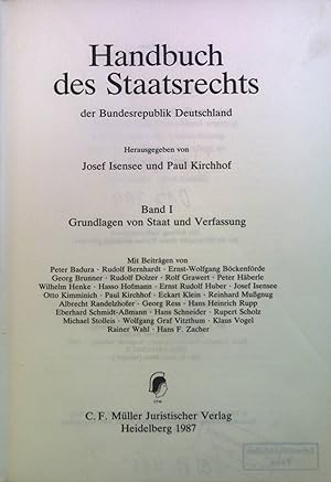 Bild des Verkufers fr Handbuch des Staatsrechts der Bundesrepublik Deutschland. Grundlagen von Staat und Verfassung. Bd. I. zum Verkauf von books4less (Versandantiquariat Petra Gros GmbH & Co. KG)