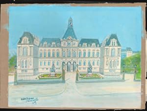 L'Hôtel de Ville du Havre . Original gouache for "Havre Disparu."