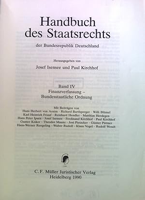 Seller image for Handbuch des Staatsrechts der Bundesrepublik Deutschland. Finanzverfassung - bundesstaatliche Ordnung. Bd. IV. for sale by books4less (Versandantiquariat Petra Gros GmbH & Co. KG)