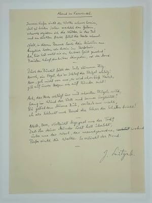 Image du vendeur pour Eigenh. Gedicht m. Unterschrift. mis en vente par Versandantiquariat Wolfgang Friebes