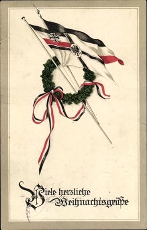 Ansichtskarte / Postkarte Glückwunsch Weihnachten, Kranz, Kaiserliche Fahne