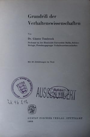 Bild des Verkufers fr Grundri der Verhaltenswissenschaften. zum Verkauf von Antiquariat Bookfarm