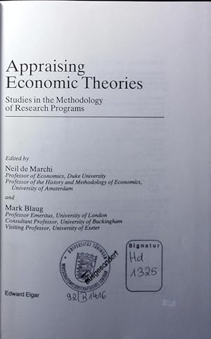 Immagine del venditore per Appraising economic theories. Studies in the methodology of research programs. venduto da Antiquariat Bookfarm