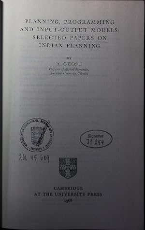 Bild des Verkufers fr Planning, programming and input-output models. Selected papers on Indian planning. zum Verkauf von Antiquariat Bookfarm