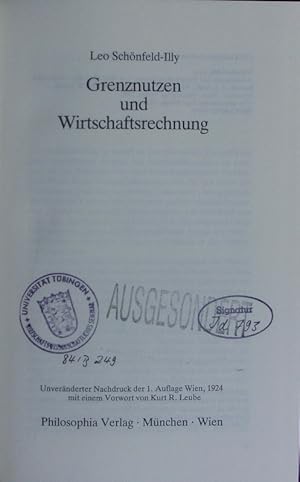 Immagine del venditore per Grenznutzen und Wirtschaftsrechnung. venduto da Antiquariat Bookfarm