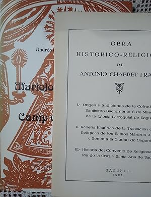 Imagen del vendedor de MARIOLOGA PATRONAL DEL CAMP DE MORVEDRE + OBRA HISTRICO-RELIGIOSA DE ANTONIO CHABRET FRAGA (2 libros) a la venta por Libros Dickens