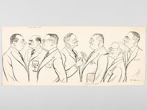 Dessin original : caricature de cadres dirigeants de Peugeot dont Eugène Peugeot