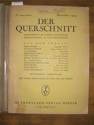 Bild des Verkufers fr Der Querschnitt. November, Jahrgang IV Heft 5, 1924. Marginalien der Galerie Flechtheim. zum Verkauf von Antiquariat Carl Wegner