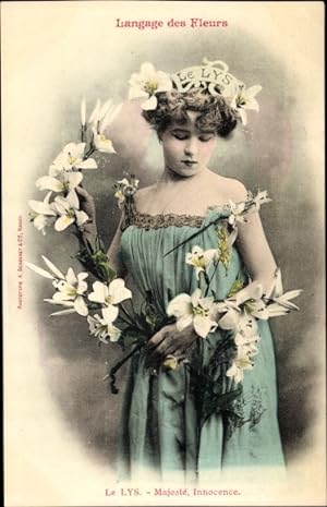 Bild des Verkufers fr Ansichtskarte / Postkarte Langage des Fleurs, Le Lys, Lilien, Blumensprache, Frau zum Verkauf von akpool GmbH