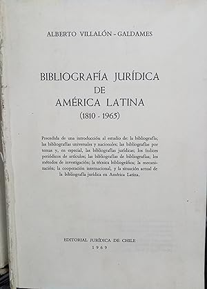 Bibliografía jurídica de América Latina ( 1810-1965 ). Tomo I. Prólogo Aníbal Bascuñán Valdés