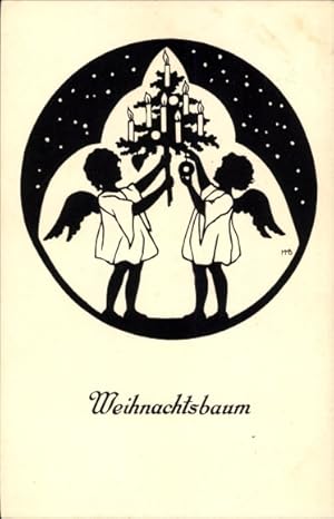 Scherenschnitt Künstler Ansichtskarte / Postkarte Behrens, M. M., Glückwunsch Weihnachten, Engel,...