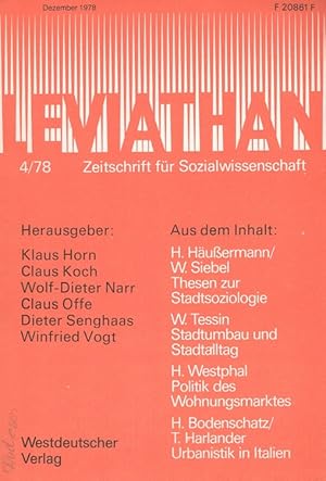 Bild des Verkufers fr Leviathan Heft 4/1978 - Zeitschrift fr Sozialwissenschaft u.a. Thesen zur Stadtsoziologie zum Verkauf von Versandantiquariat Nussbaum