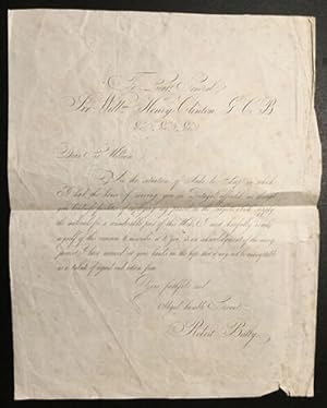 An engraved letter, printed on thin paper, addressed to Sir William Henry Clinton