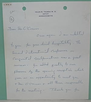 Image du vendeur pour Autograph Letter, Signed, from Helen B. Taussig to Mr. Basil O'Connor, July 21, 1963. mis en vente par Scientia Books, ABAA ILAB