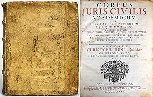 Bild des Verkufers fr Corpus Juris Civilis Academicum. In Suas Partes Distributum, Usuique Moderno Ita Accomodatum, Ut Nunc Studiosorum Quivis, Etiam Tyro, Uno Quasi Intuitu, Omnes Leges Digestorum Et Codicis, Omnesque Titulos Institutionum Invenire Possit. 2 Teile [in 1 Band, komplett]. zum Verkauf von Antiquariat Lenzen