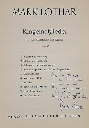 Ringelnatzlieder f. e. Singstimme u. Klavier opus 46.