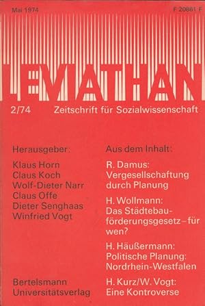 Seller image for Leviathan Heft 2/1974 - Zeitschrift fr Sozialwissenschaft u.a. Damus, Vergesellschaftung und Planung for sale by Versandantiquariat Nussbaum