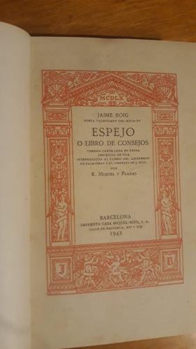 Imagen del vendedor de Espejo o Libro de los consejos a la venta por Libros del cuervo