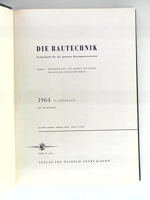 Bild des Verkufers fr Die Bautechnik - 41. Jahrgang 1964 - Heft 1-12 gebunden zum Verkauf von Leserstrahl  (Preise inkl. MwSt.)