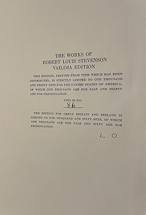 The Works of Robert Louis Stevenson (Vailima Edition, 26 volumes complete)