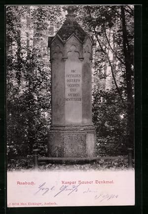 Bild des Verkufers fr Ansichtskarte Ansbach, Kaspar Hauser Denkmal zum Verkauf von Bartko-Reher