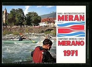 Image du vendeur pour Cartolina Meran, Kanu-Weltmeisterschaften 1971 - Kanuten im Wildwasser vor Zuschauern mis en vente par Bartko-Reher