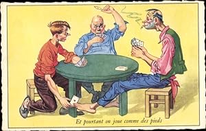 Ansichtskarte / Postkarte Et pourtant on joue comme des pieds, Betrüger beim Kartenspiel