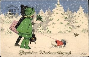 Künstler Ansichtskarte / Postkarte Baumgarten, Fritz, Glückwunsch Weihnachten, Kinder mit Hund im...