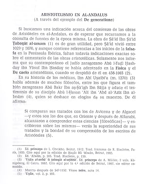 Imagen del vendedor de ARISTOTELISMO EN AL-ANDALUS (A TRAVES DEL EJEMPLO DEL DE GENERATIONE) (EXTRAIDO ORIGINAL DEL AO 1994, ESTUDIO COMPLETO TEXTO INTEGRO) a la venta por Libreria 7 Soles