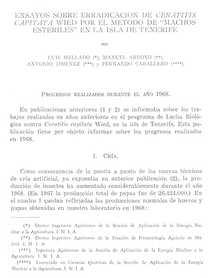 Seller image for ENSAYOS SOBRE ERRADICACION DE CERATITIS CAPITATA POR EL METODO DE "MACHOS ESTERILES" EN LA ISLA DE TENERIFE (EXTRAIDO ORIGINAL DEL AO 1969, ESTUDIO COMPLETO TEXTO INTEGRO) for sale by Libreria 7 Soles