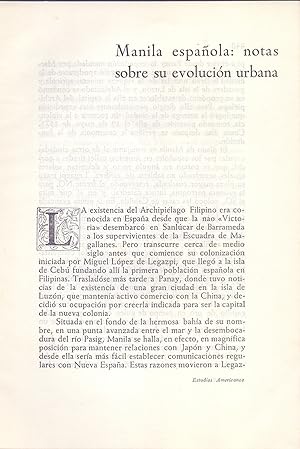 Bild des Verkufers fr MANILA ESPAOLA: NOTAS SOBRE SU EVOLUCION URBANA (EXTRAIDO ORIGINAL DEL AO 1955, ESTUDIO COMPLETO TEXTO INTEGRO) zum Verkauf von Libreria 7 Soles