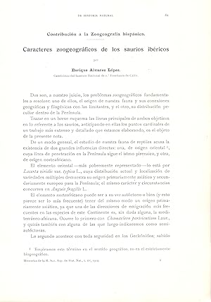 Imagen del vendedor de CARACTERES ZOOGEOGRAFICOS DE LOS AURIOS IBERICOS - CONTRIBUCION A LA ZOOGEOGRAFIA HISPANICA (EXTRAIDO ORIGINAL DEL AO 1929, ESTUDIO COMPLETO TEXTO INTEGRO) a la venta por Libreria 7 Soles