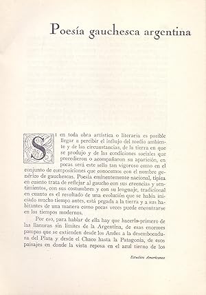 Imagen del vendedor de POESIA GAUCHESCA ARGENTINA (EXTRAIDO ORIGINAL DEL AO 1953, ESTUDIO COMPLETO TEXTO INTEGRO) a la venta por Libreria 7 Soles