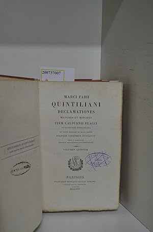 Bild des Verkufers fr Marcus Fabius Quintilianus: Declamationes majores et minores item Calpurnii Flacci et recensione Burmanniana cui novas lectiones et notas adjecit Joannes Josephus Dussault Bibliotheca Classica Latina sive Collectio Auctorum Classicorum Latinorum, Volumen Quintum et sextum (2 Bcher) zum Verkauf von ralfs-buecherkiste