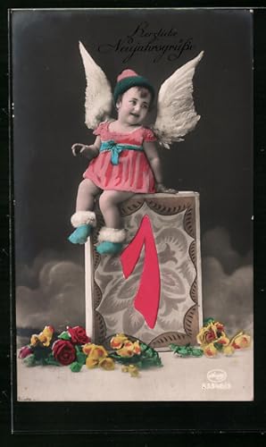 Imagen del vendedor de Ansichtskarte Neujahrsgrsse, Kleinkind als Engelchen a la venta por Bartko-Reher