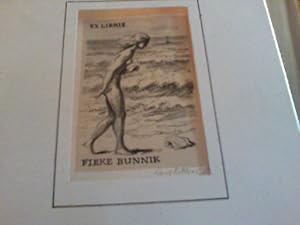 Exlibris- Lithographie. Fieke Bunnik am Strand. signiert, datiert. Blattgröße: ca. 7,5 x 10 cm; u...