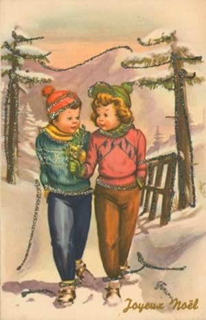 Glitzer Künstler Ansichtskarte / Postkarte Furlan, G., Glückwunsch Weihnachten, Kinder, Liebespaar