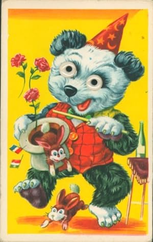 Bild des Verkufers fr Wackelaugen Ansichtskarte / Postkarte Vermenschlichtes Tier als Zauberer, Kaninchen, Zirkus, Rosen zum Verkauf von akpool GmbH