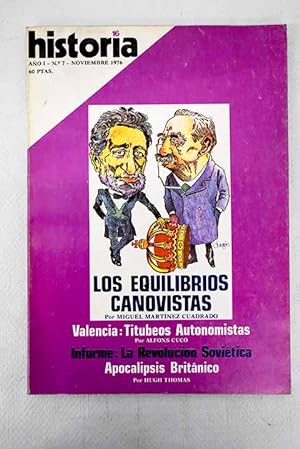 Immagine del venditore per Historia 16, Ao 1976, n 7:: Los equilibrios canovistas: la restauracin monrquica fue una solucin poltica impuesta; Hroes y rufianes frente a Napolen: comportamientos antipicos en la guerra de la Independencia; Objetivo: Museo del Prado; Valencia: titubeos autonomistas; La siembra de tempestades: gestacin histrica de la revolucin; Los das rojos; Los cuchillos largos: los bolcheviques y la oposicin (1917-1920); O el leninismo o la derrota; Ch in Shing Huang-Ti: el gran dictador; Juan Domingo Pern: la conquista del poder; Mahoma: batallas decisivas. El poder de los coraischitas, destruido en los combates de Badr y Uhud venduto da Alcan Libros