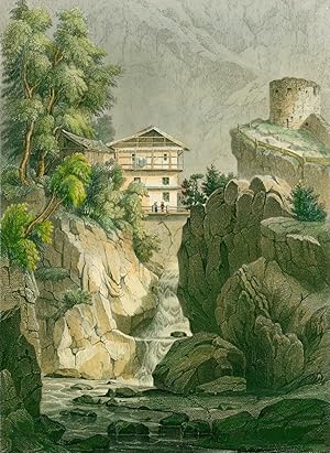 Landeck, Gesamtansicht , Landeck. - Gesamtansicht. - French & Lauterbach. - "Mühle & Wasserfall i...