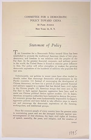 Seller image for Statement of Policy [leaflet] for sale by Bolerium Books Inc.