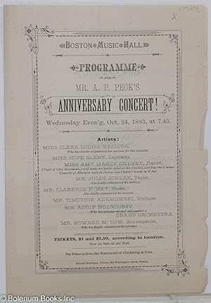 Boston Music Hall. Programme for Mr. A.P. Peck's Anniversary Concert! Wednesday Even'g, Oct. 24, ...