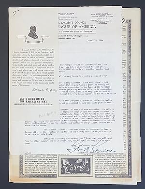 Seller image for [Four items from the National Laymen's Council, Church League of America, together with typed cover letter signed by Executive Secretary George Washington Robnett] for sale by Bolerium Books Inc.